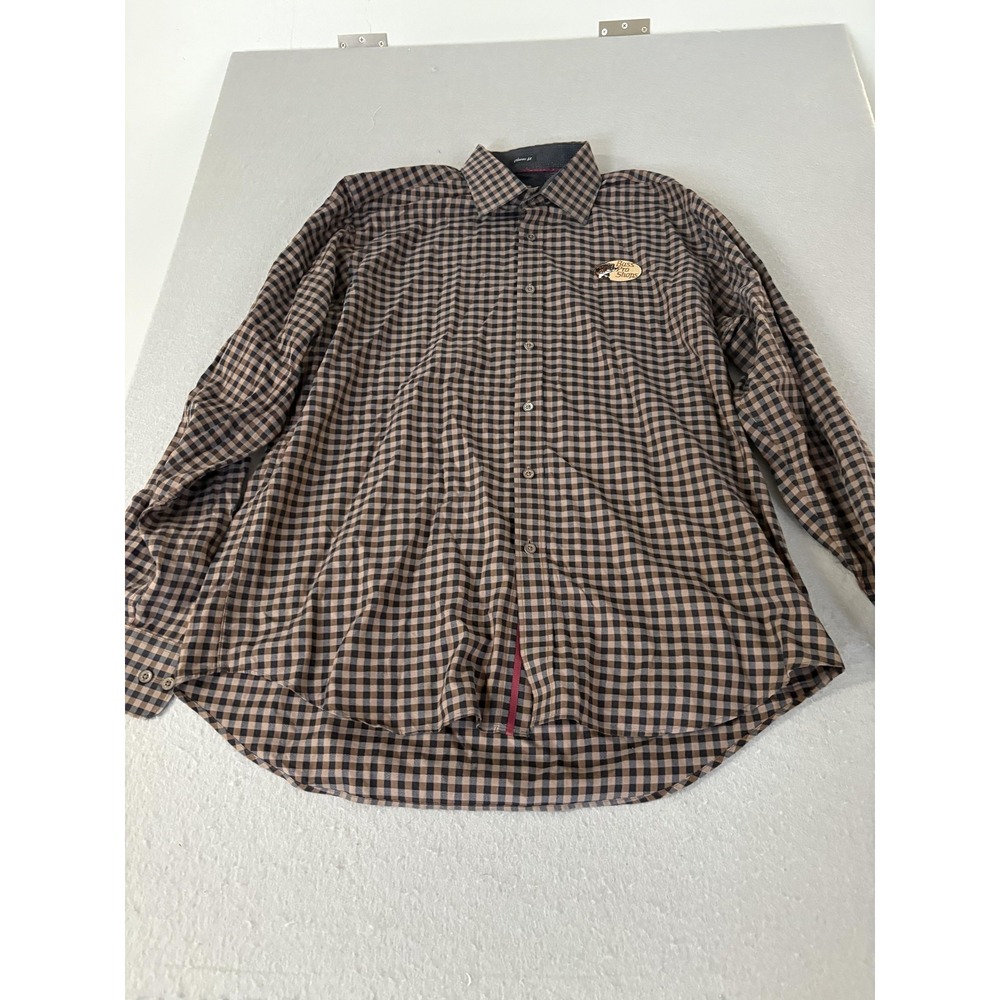 Bugatchi Uomo Shirt Mens XL Brown Black Check Plaid Long Sleeve‎ Classic Fit